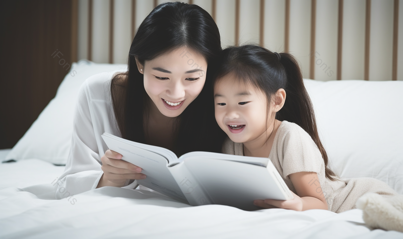 世界读书日妈妈陪伴女儿进行看书亲子教育,高清,摄影图,摄影图片,图片大全,摄影图免费下载